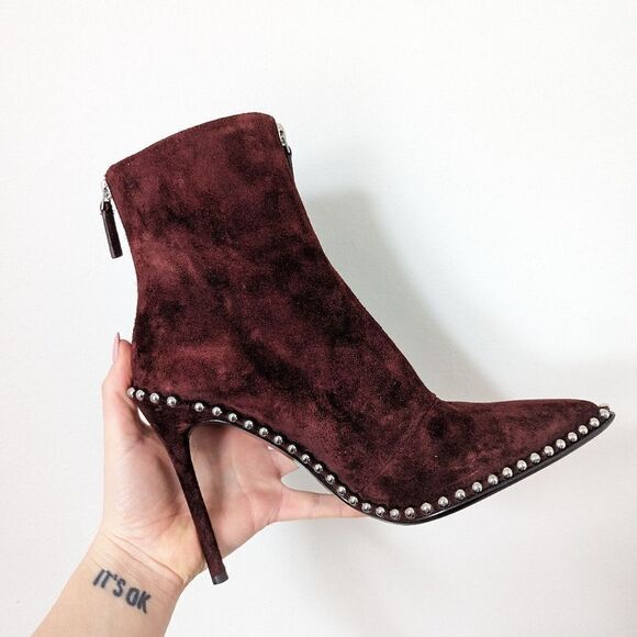 Alexander Wang cranberry maroon wine red suede studded Eri stiletto ankle boots - Picture 7 of 12